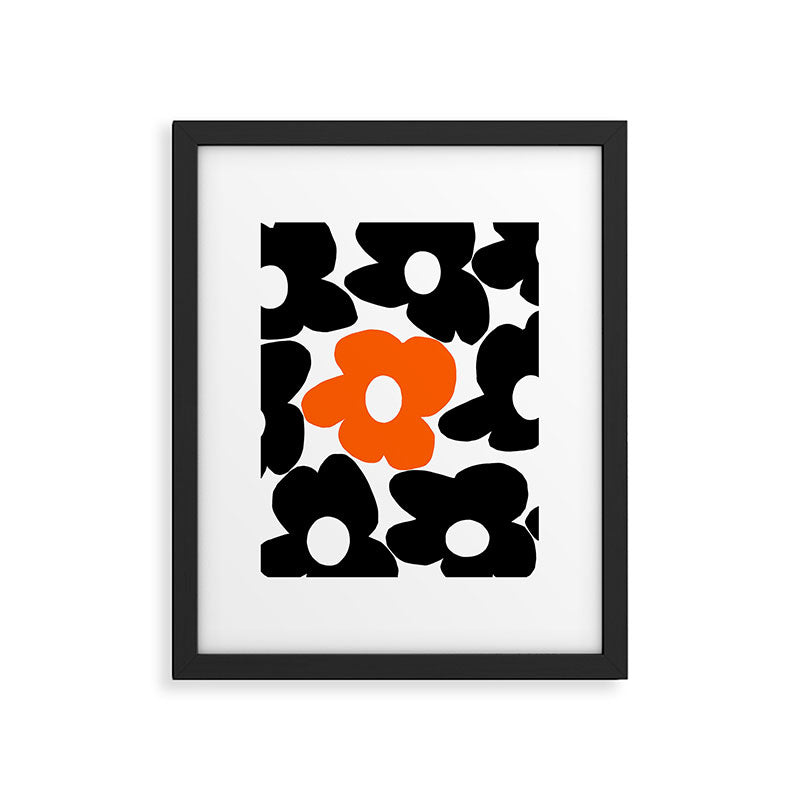 Large Orange and Black Retro Flowers White Background #decor #society6 #buyart Framed Art Print Gallery Image 6