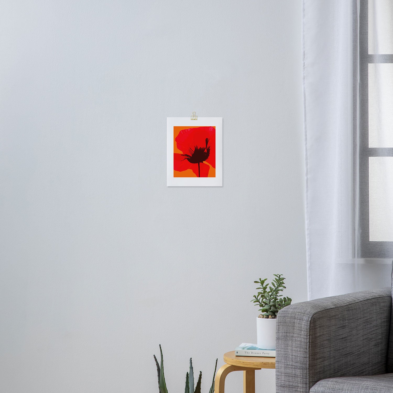 Large Red Poppy Orange Background #decor #society6 #buyart Art Print Gallery Image 3