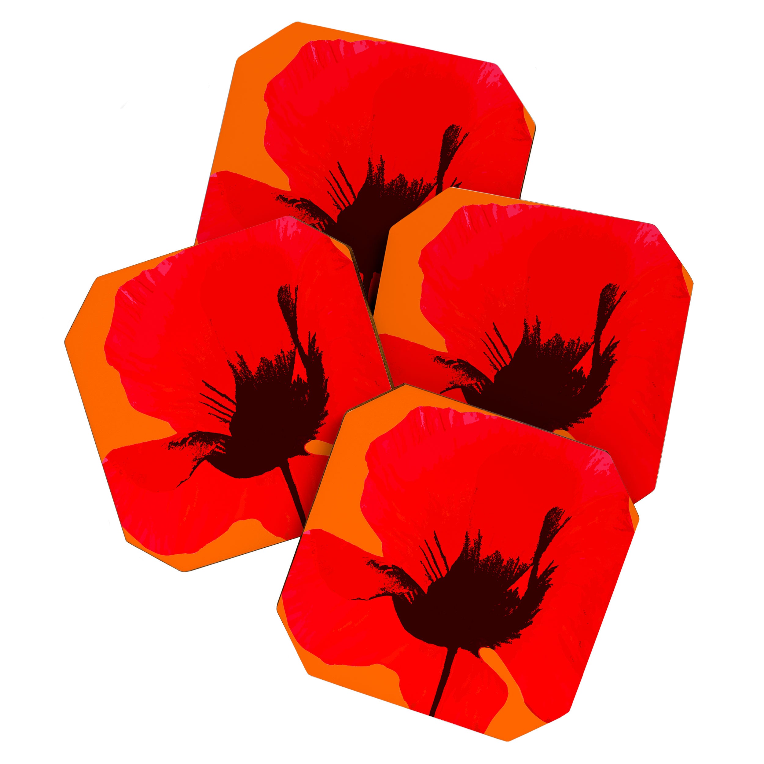 Large Red Poppy Orange Background #decor #society6 #buyart Coaster Gallery Image 1