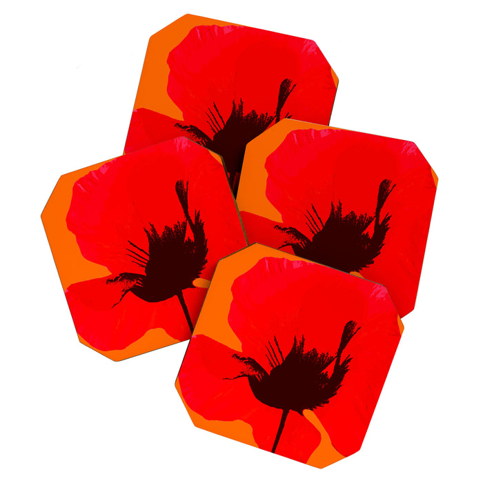 Large Red Poppy Orange Background #decor #society6 #buyart Coaster Gallery Image 1