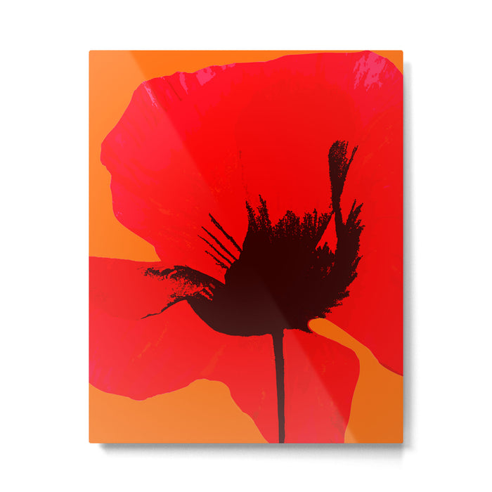 Large Red Poppy Orange Background #decor #society6 #buyart Metal Print Gallery Image 1