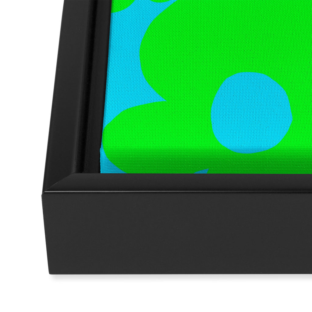 Large Retro Flowers Neon Green Petals Turquoise Background Summer Vibes #decor #society6 #buyart Framed Canvas Print Gallery Image 3