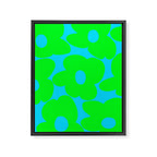 Large Retro Flowers Neon Green Petals Turquoise Background Summer Vibes #decor #society6 #buyart Framed Canvas Print Gallery Image 8