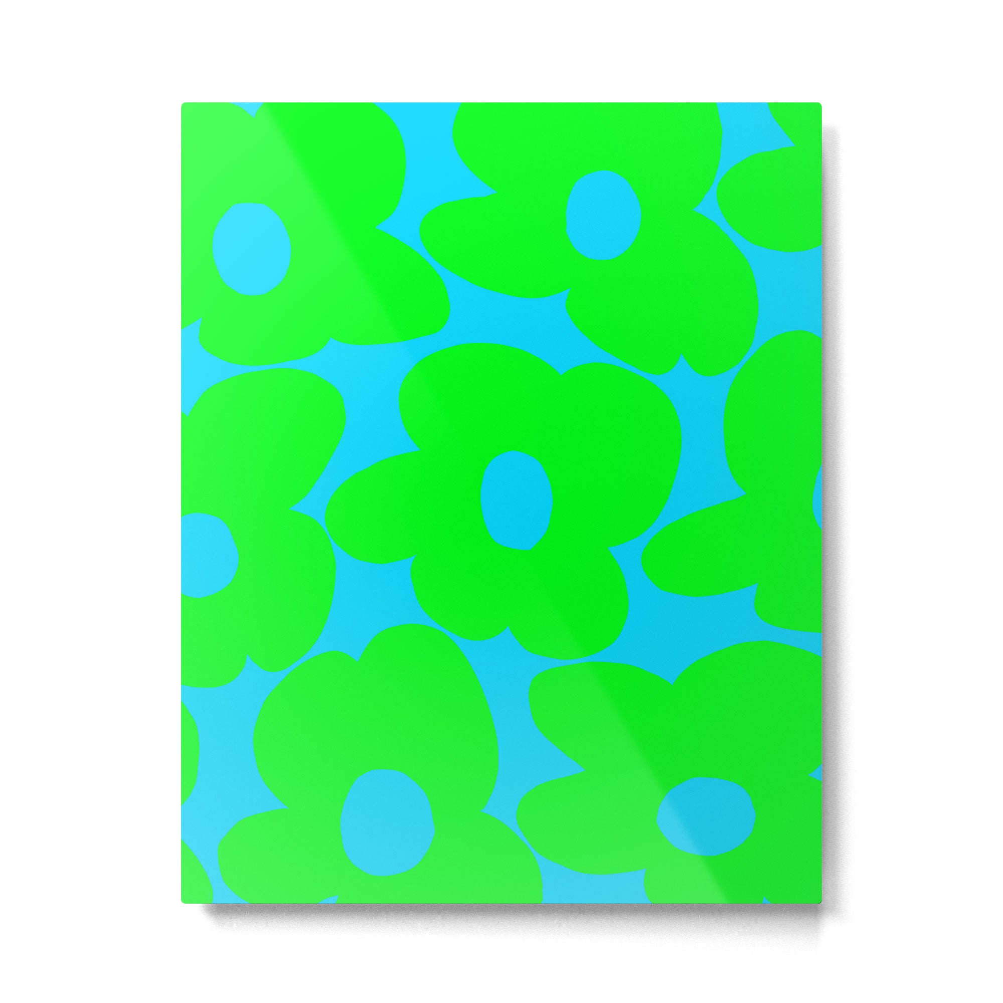 Large Retro Flowers Neon Green Petals Turquoise Background Summer Vibes #decor #society6 #buyart Metal Print Gallery Image 6