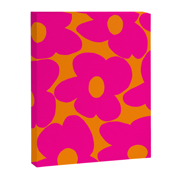 Large Retro Flowers Raspberry Red Petals Orange Background #decor #society6 #buyart  Canvas Print Gallery Image 1