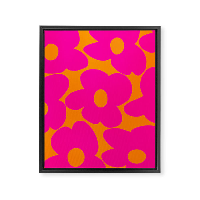 Large Retro Flowers Raspberry Red Petals Orange Background #decor #society6 #buyart  Framed Canvas Print Gallery Image 1