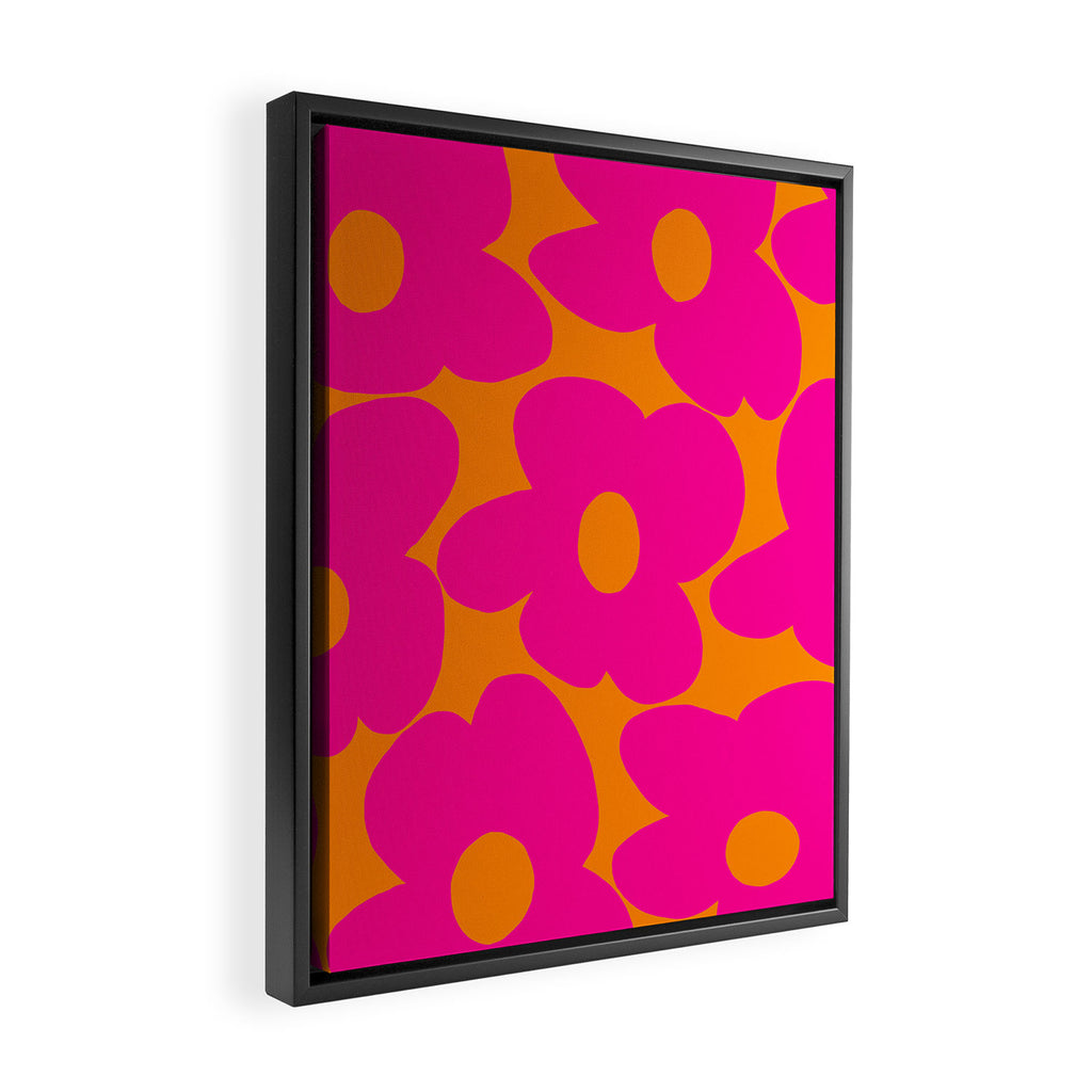 Large Retro Flowers Raspberry Red Petals Orange Background #decor #society6 #buyart  Framed Canvas Print Gallery Image 2
