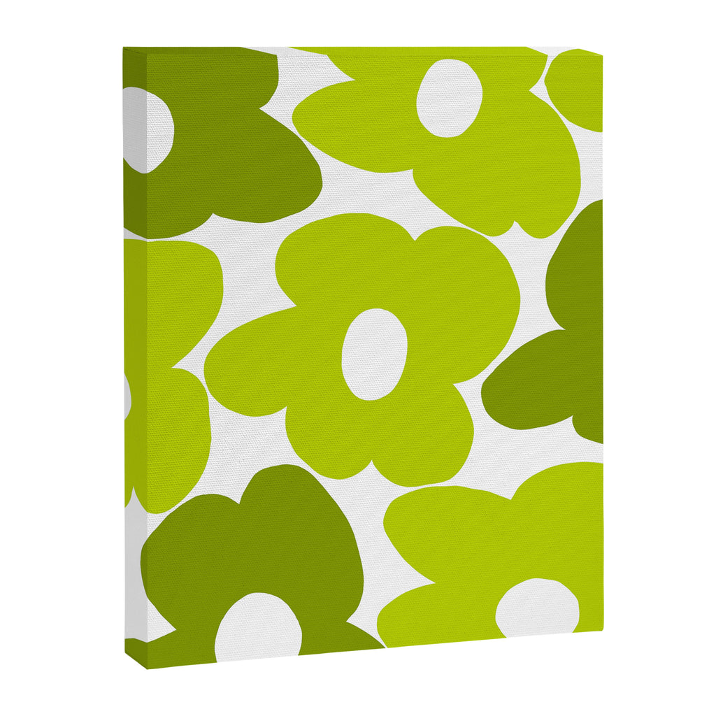 Large Retro Flowers Shades of Spring Green White Background #decor #society6 #buyart Canvas Print Gallery Image 8