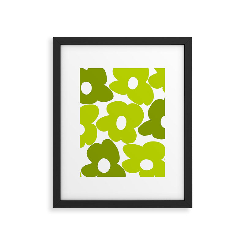 Large Retro Flowers Shades of Spring Green White Background #decor #society6 #buyart Framed Art Print Gallery Image 6