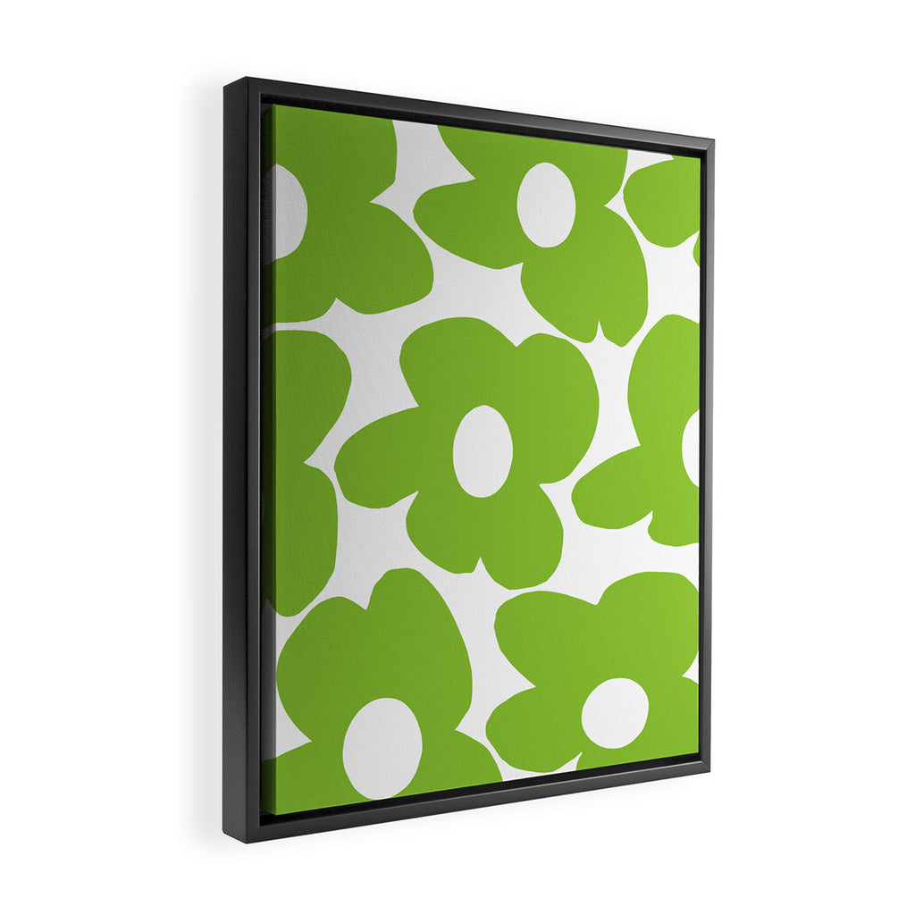 Large Summer Green Retro Flowers White Background Fresh Mood #decor #society6 #buyart Framed Canvas Print Gallery Image 2