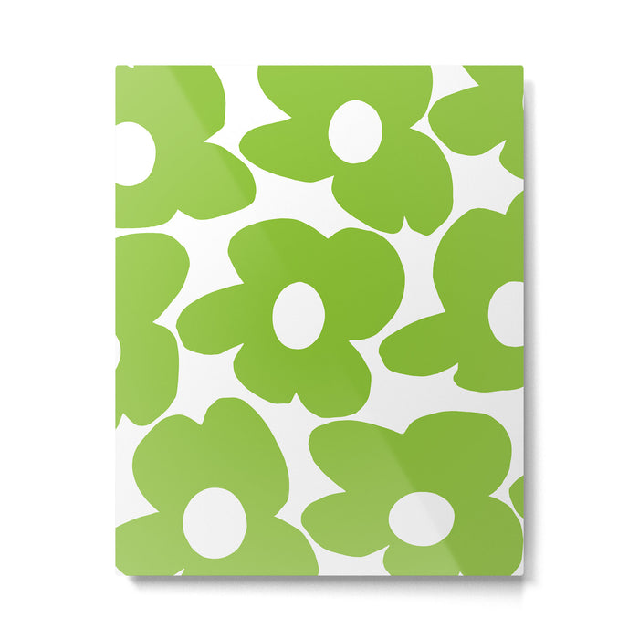 Large Summer Green Retro Flowers White Background Fresh Mood #decor #society6 #buyart Metal Print Gallery Image 1
