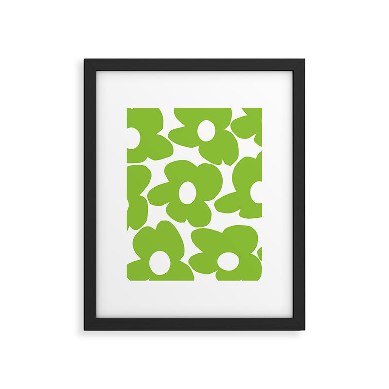 Large Summer Green Retro Flowers White Background Fresh Mood #decor #society6 #buyart Framed Art Print Gallery Image 6