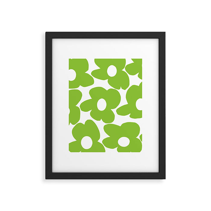 Large Summer Green Retro Flowers White Background Fresh Mood #decor #society6 #buyart Framed Art Print Gallery Image 1