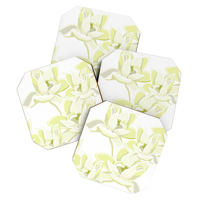 Large white flowers on white background Coaster Gallery Image 1