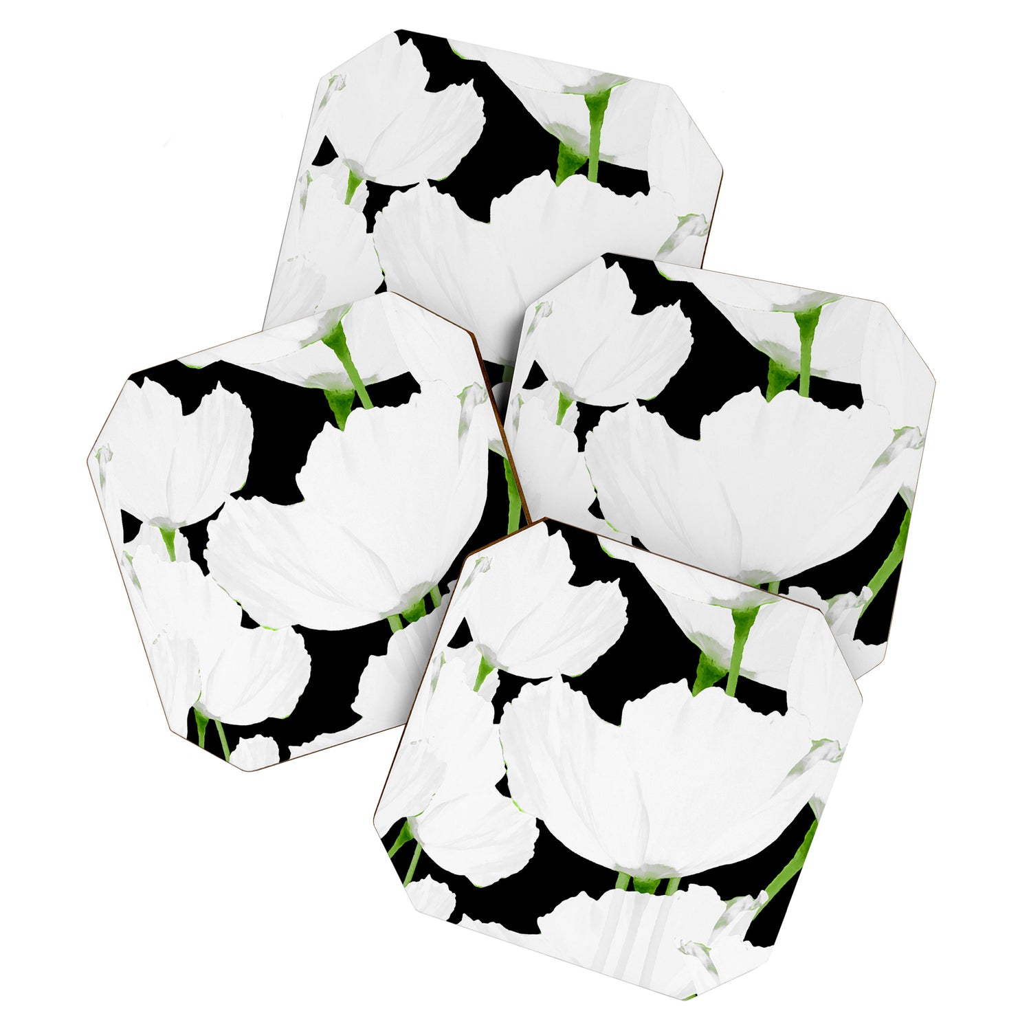 Large White Poppies on Black Background #decor #society6 #buyart Coaster Gallery Image 1