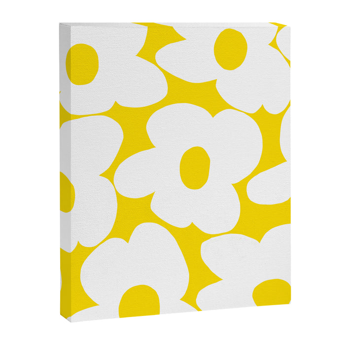 Large White Retro Flowers Sunny Yellow Background #decor #society6 #buyart Canvas Print Gallery Image 1