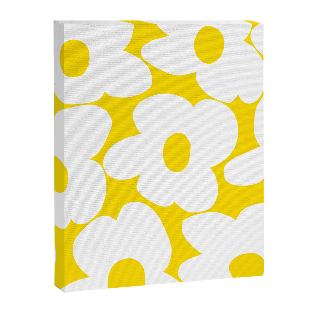 Large White Retro Flowers Sunny Yellow Background #decor #society6 #buyart Canvas Print Gallery Image 8