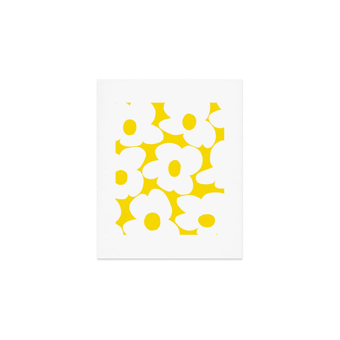 Large White Retro Flowers Sunny Yellow Background #decor #society6 #buyart Art Print Gallery Image 1