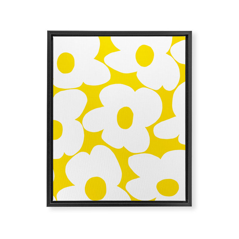 Large White Retro Flowers Sunny Yellow Background #decor #society6 #buyart Framed Canvas Print Gallery Image 8