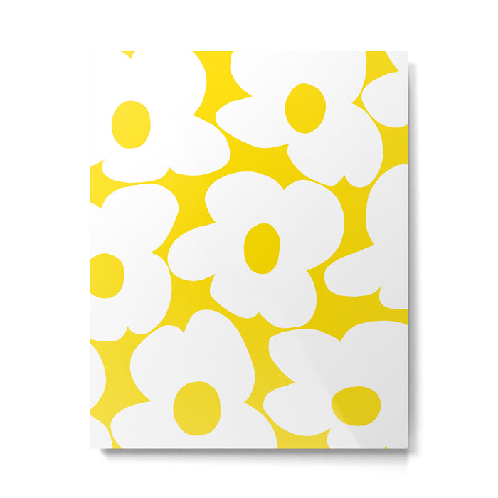 Large White Retro Flowers Sunny Yellow Background #decor #society6 #buyart Metal Print Gallery Image 1