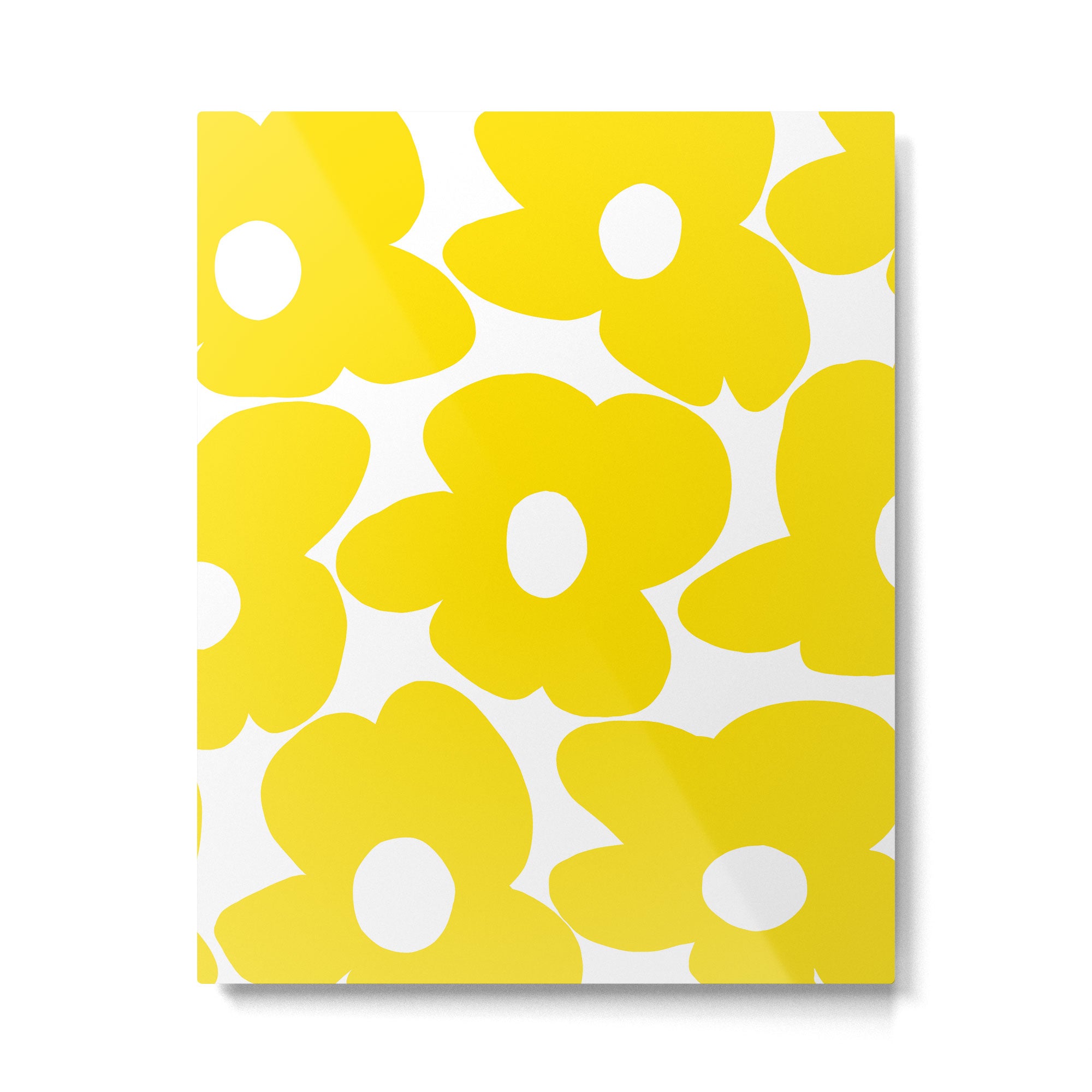 Large Yellow Retro Flowers on White Background #decor #society6 #buyart Metal Print Gallery Image 6