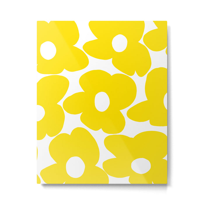 Large Yellow Retro Flowers on White Background #decor #society6 #buyart Metal Print Gallery Image 1