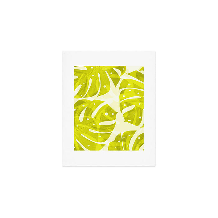 Lime Green Monstera Leaves Light Background #decor #society6 #buyart Art Print Gallery Image 1