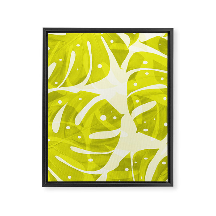 Lime Green Monstera Leaves Light Background #decor #society6 #buyart Framed Canvas Print Gallery Image 1