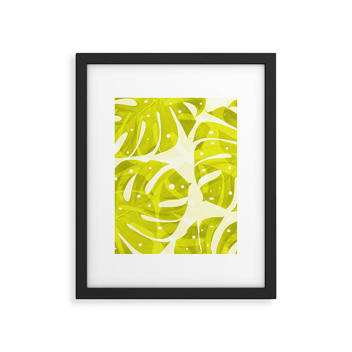 Lime Green Monstera Leaves Light Background #decor #society6 #buyart Framed Art Print Gallery Image 1