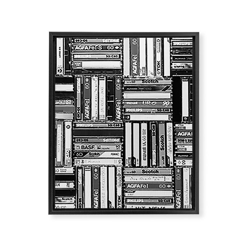 Music Cassette Stacks - Black and White - Something Nostalgic IV #decor #society6 #buyart Framed Canvas Print Gallery Image 8
