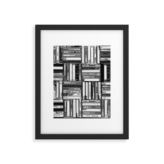 Music Cassette Stacks - Black and White - Something Nostalgic IV #decor #society6 #buyart Framed Art Print Gallery Image 1