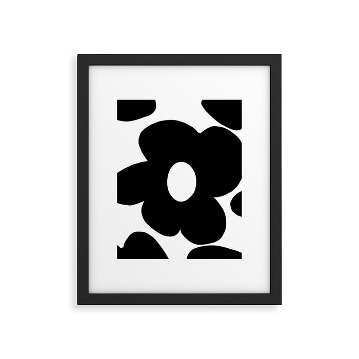 One Large Black Retro Flower White Background #decor #society6 #buyart Framed Art Print Gallery Image 1