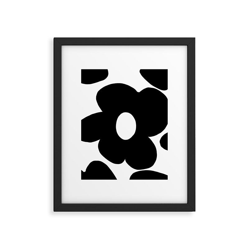 One Large Black Retro Flower White Background #decor #society6 #buyart Framed Art Print Gallery Image 6