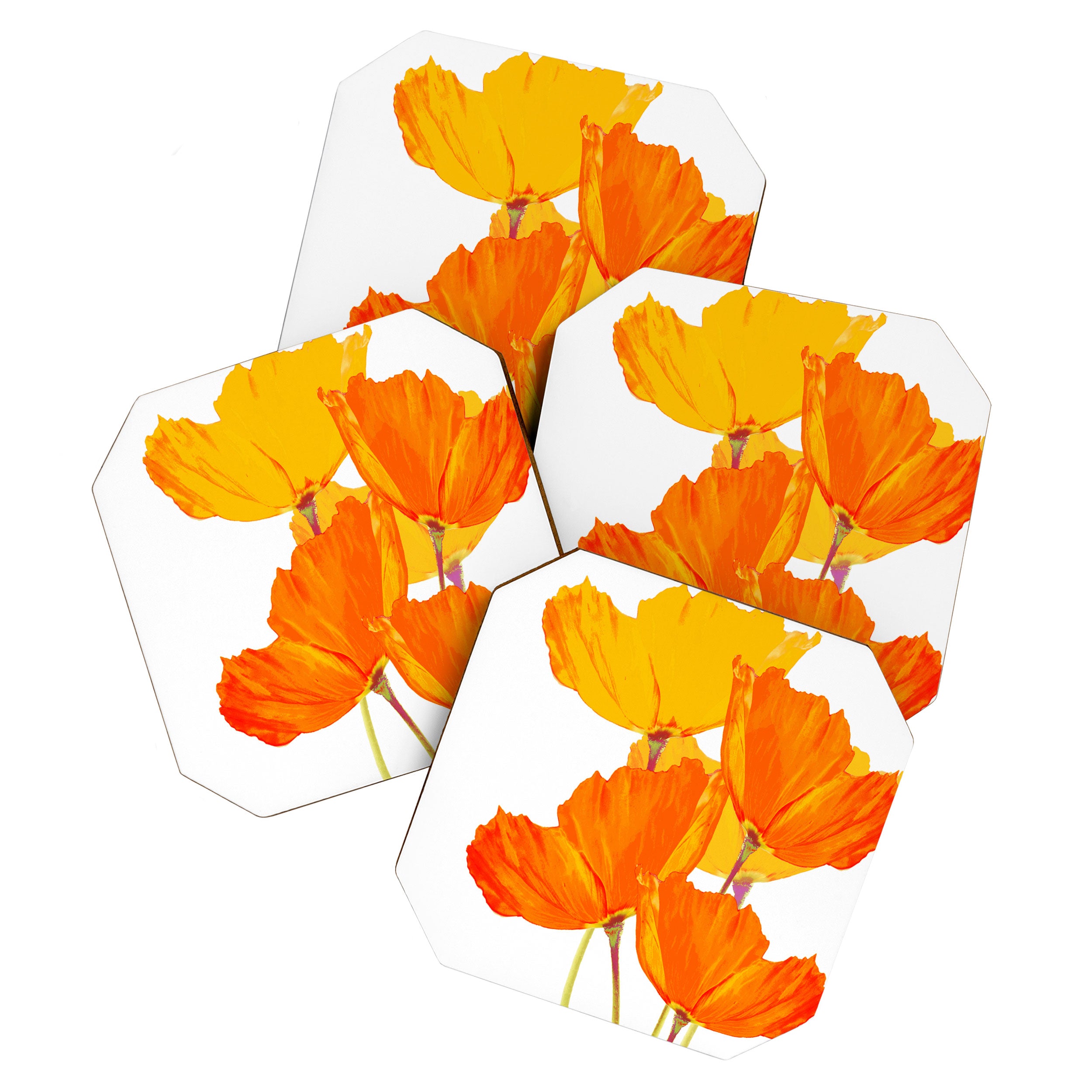 Orange and Yellow Poppies On A White Background #decor #society6 #buyart Coaster Gallery Image 1