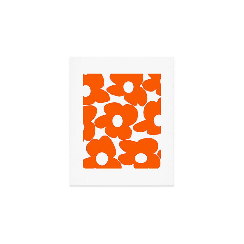 Orange Retro Flowers White Background #decor #society6 #buyart Art Print Gallery Image 1