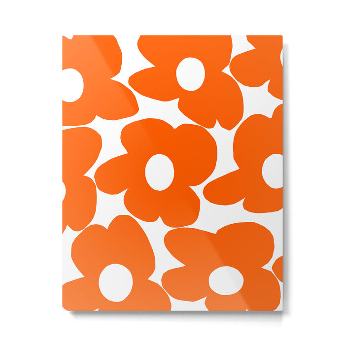 Orange Retro Flowers White Background #decor #society6 #buyart Metal Print Gallery Image 1