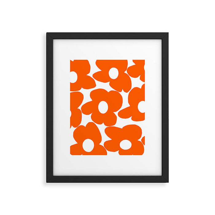 Orange Retro Flowers White Background #decor #society6 #buyart Framed Art Print Gallery Image 1