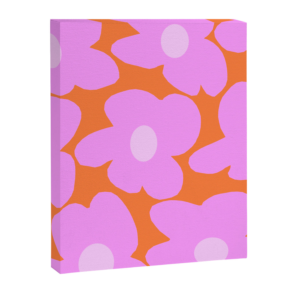 Pastel Pink Retro Flowers Orange Background #decor #society6 #buyart Canvas Print Gallery Image 8