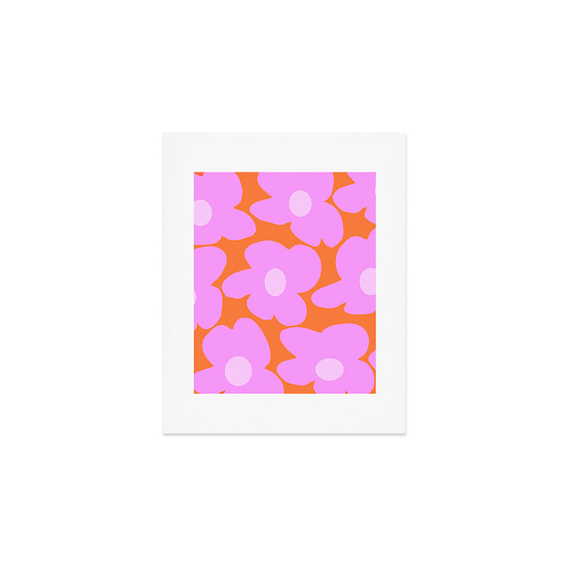 Pastel Pink Retro Flowers Orange Background #decor #society6 #buyart Art Print Gallery Image 1