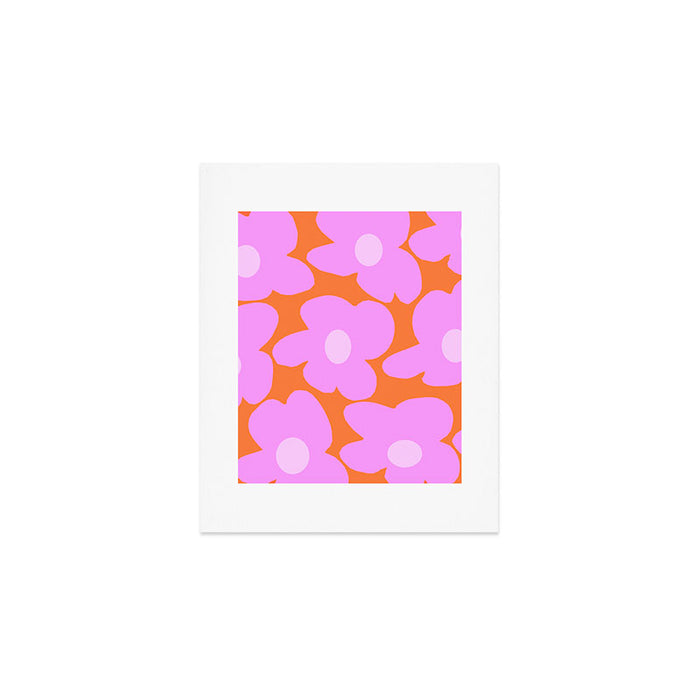 Pastel Pink Retro Flowers Orange Background #decor #society6 #buyart Art Print Gallery Image 1