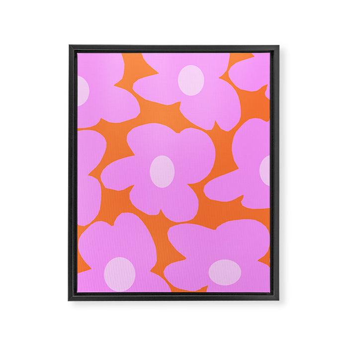 Pastel Pink Retro Flowers Orange Background #decor #society6 #buyart Framed Canvas Print Gallery Image 1