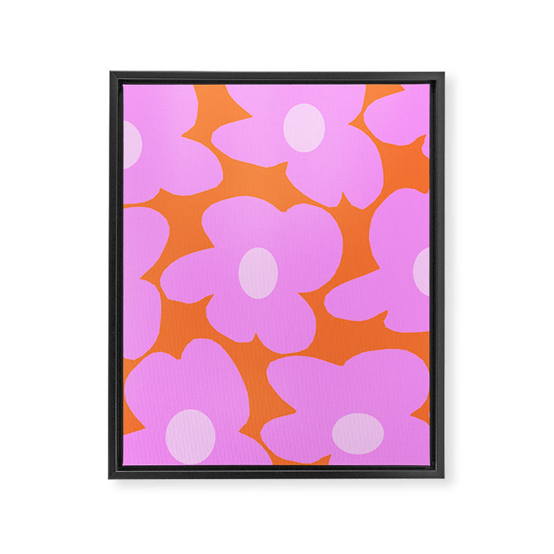 Pastel Pink Retro Flowers Orange Background #decor #society6 #buyart Framed Canvas Print Gallery Image 8