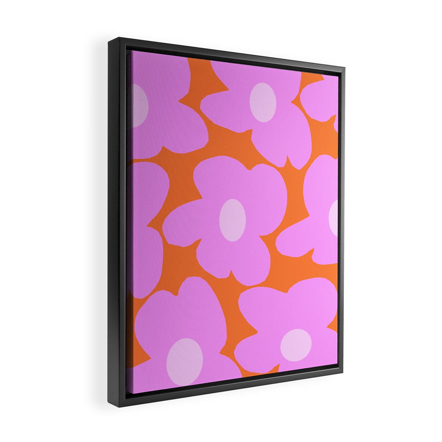 Pastel Pink Retro Flowers Orange Background #decor #society6 #buyart Framed Canvas Print Gallery Image 2