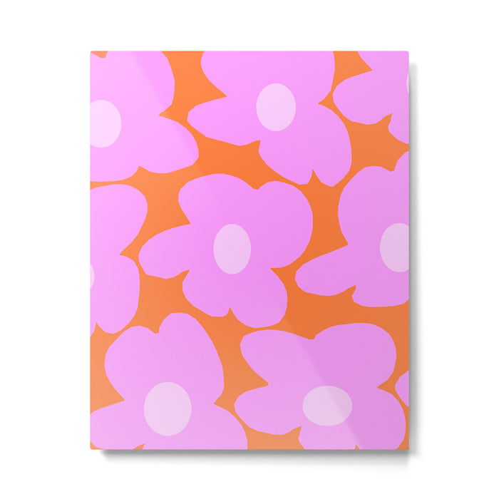 Pastel Pink Retro Flowers Orange Background #decor #society6 #buyart Metal Print Gallery Image 1