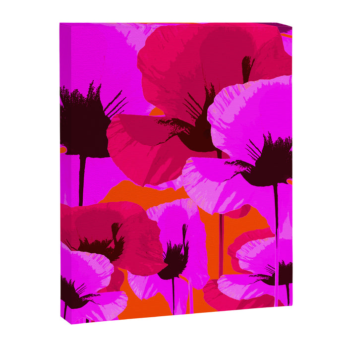Pink And Red Poppies On A Orange Background - Summer Juicy Color Palette Retro Mood #decor #society6 Canvas Print Gallery Image 1
