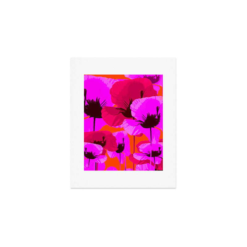 Pink And Red Poppies On A Orange Background - Summer Juicy Color Palette Retro Mood #decor #society6 Art Print Gallery Image 1
