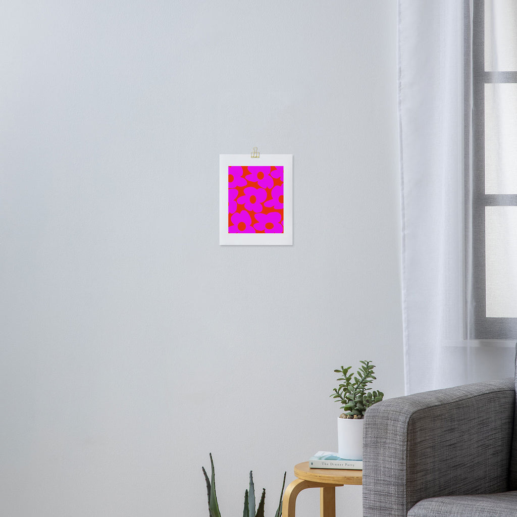 Pink Retro Flowers Orange Red Background #decor #society6 #buyart Art Print Gallery Image 3