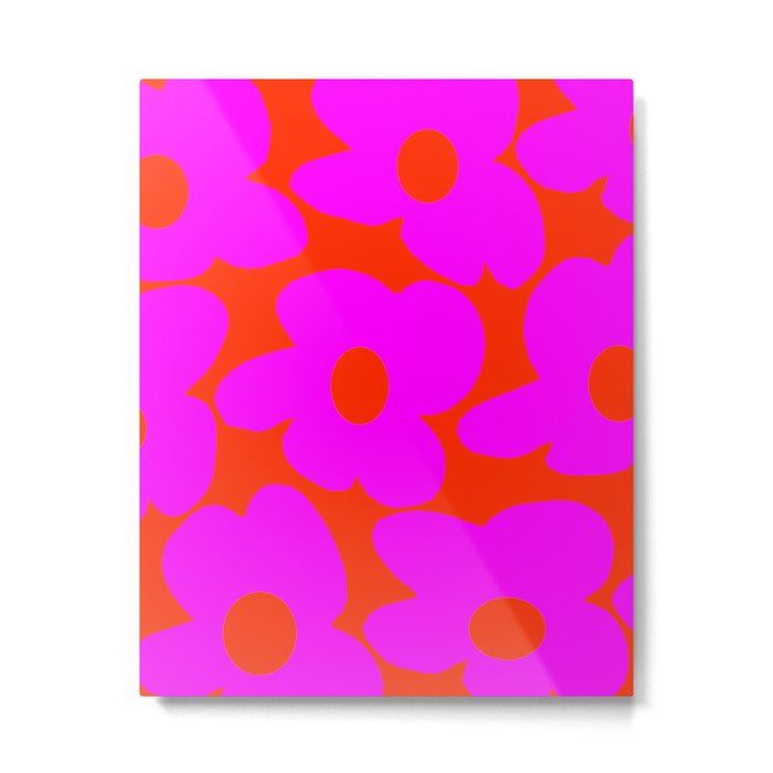 Pink Retro Flowers Orange Red Background #decor #society6 #buyart Metal Print Gallery Image 1