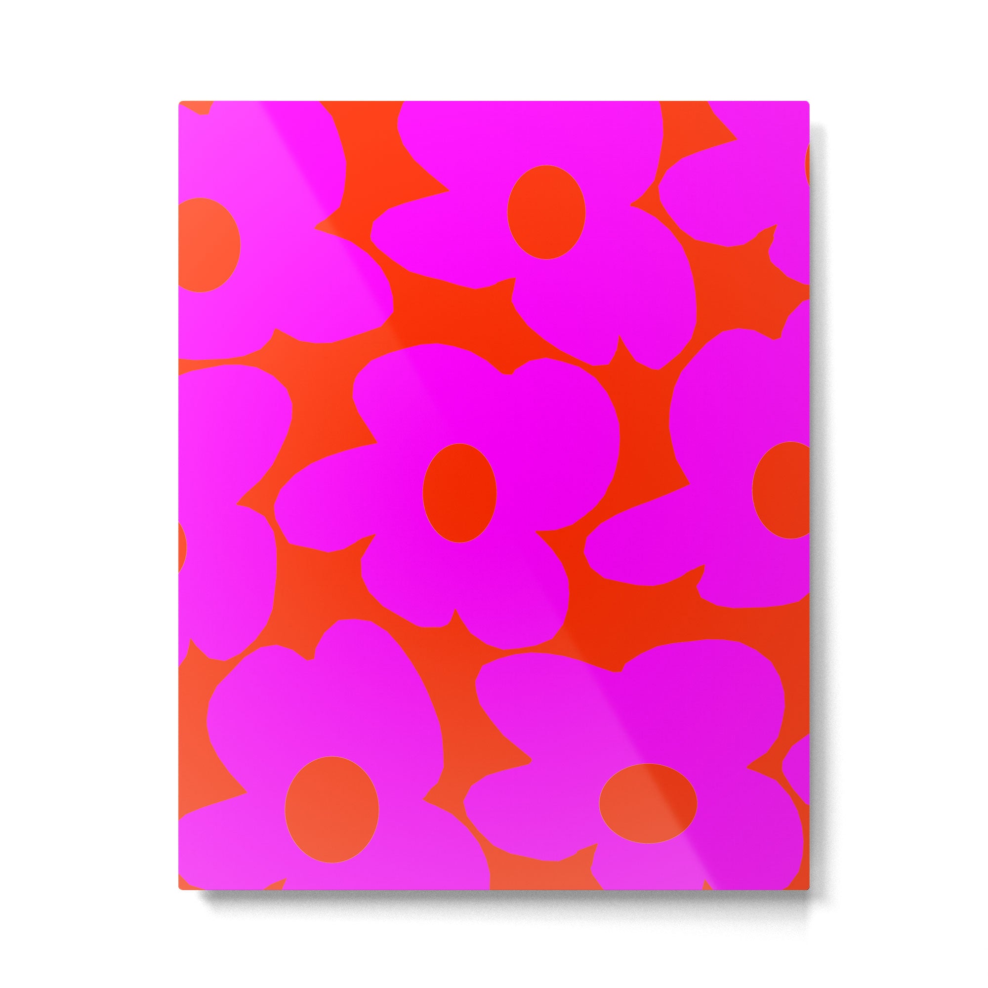 Pink Retro Flowers Orange Red Background #decor #society6 #buyart Metal Print Gallery Image 6
