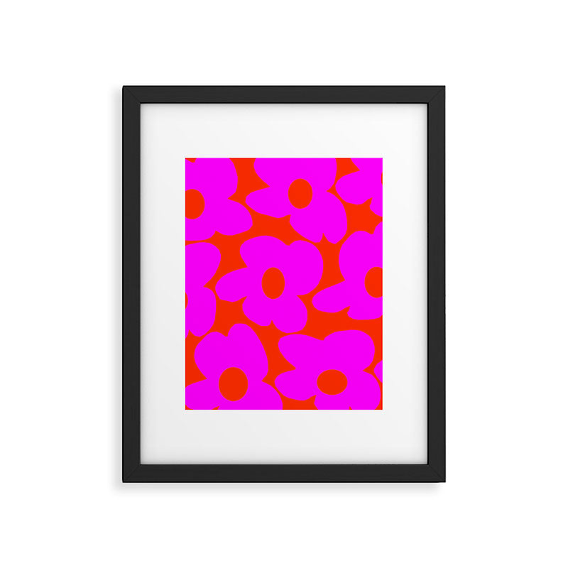 Pink Retro Flowers Orange Red Background #decor #society6 #buyart Framed Art Print Gallery Image 6